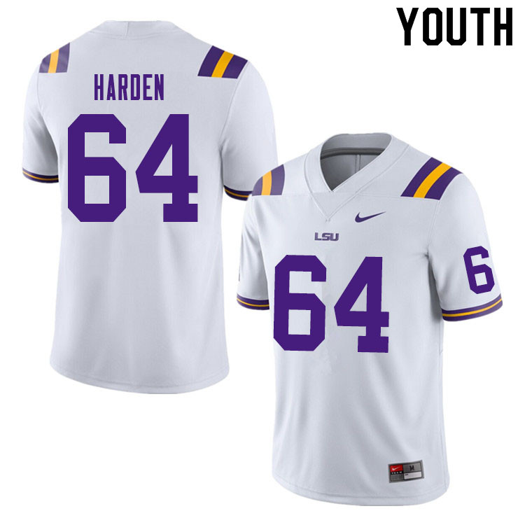 Youth #64 Austin Harden LSU Tigers College Football Jerseys Sale-White - Click Image to Close